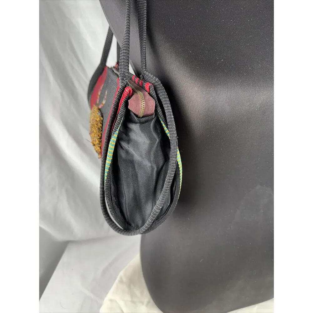 Vintage South American Embroidered Woven Tapestry Baguette Purse Shoulder Bag Black - Image 4