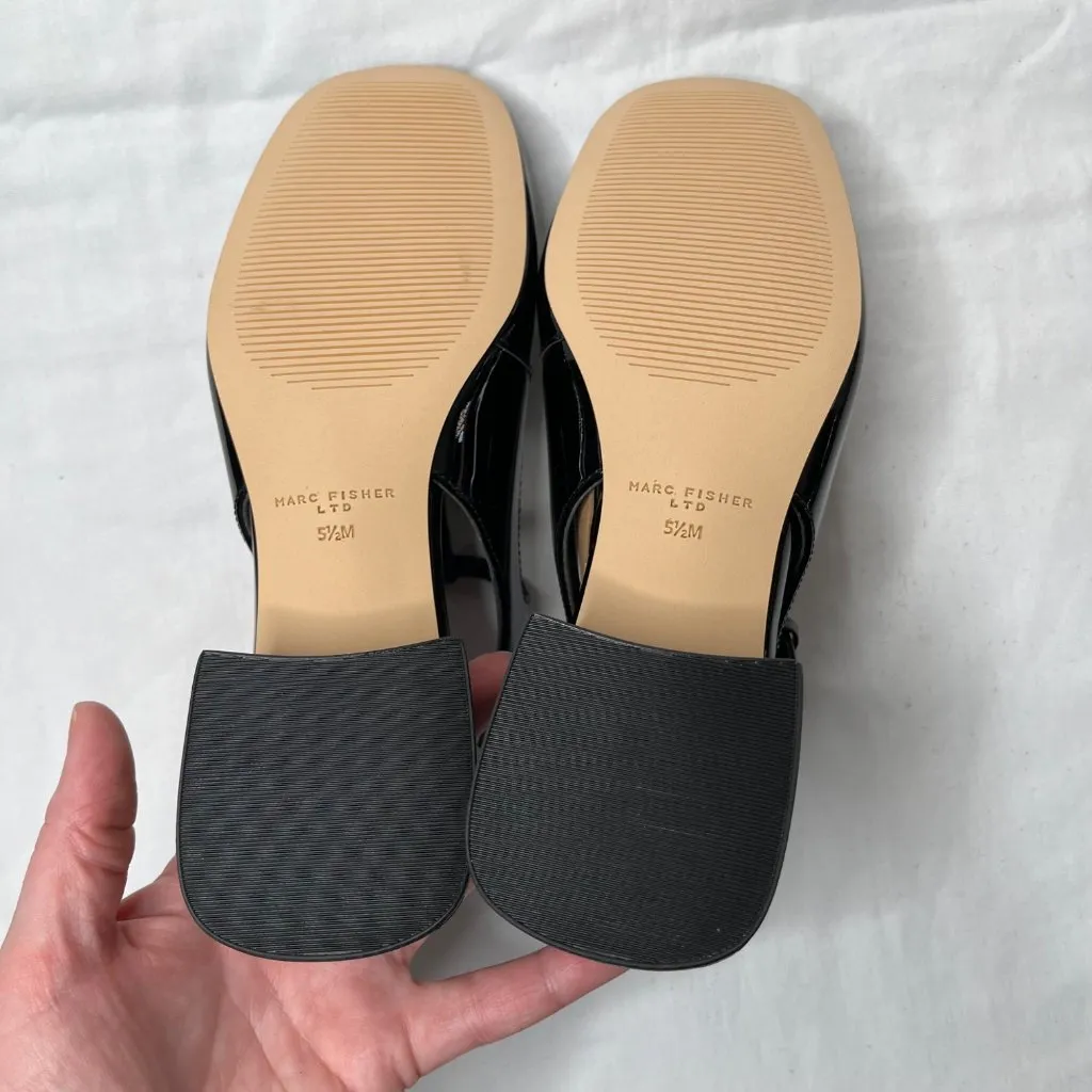 Marc Fisher Ltd Women's Folly Black Patent Leather T-Strap Sling Back Pumps Size - Image 5