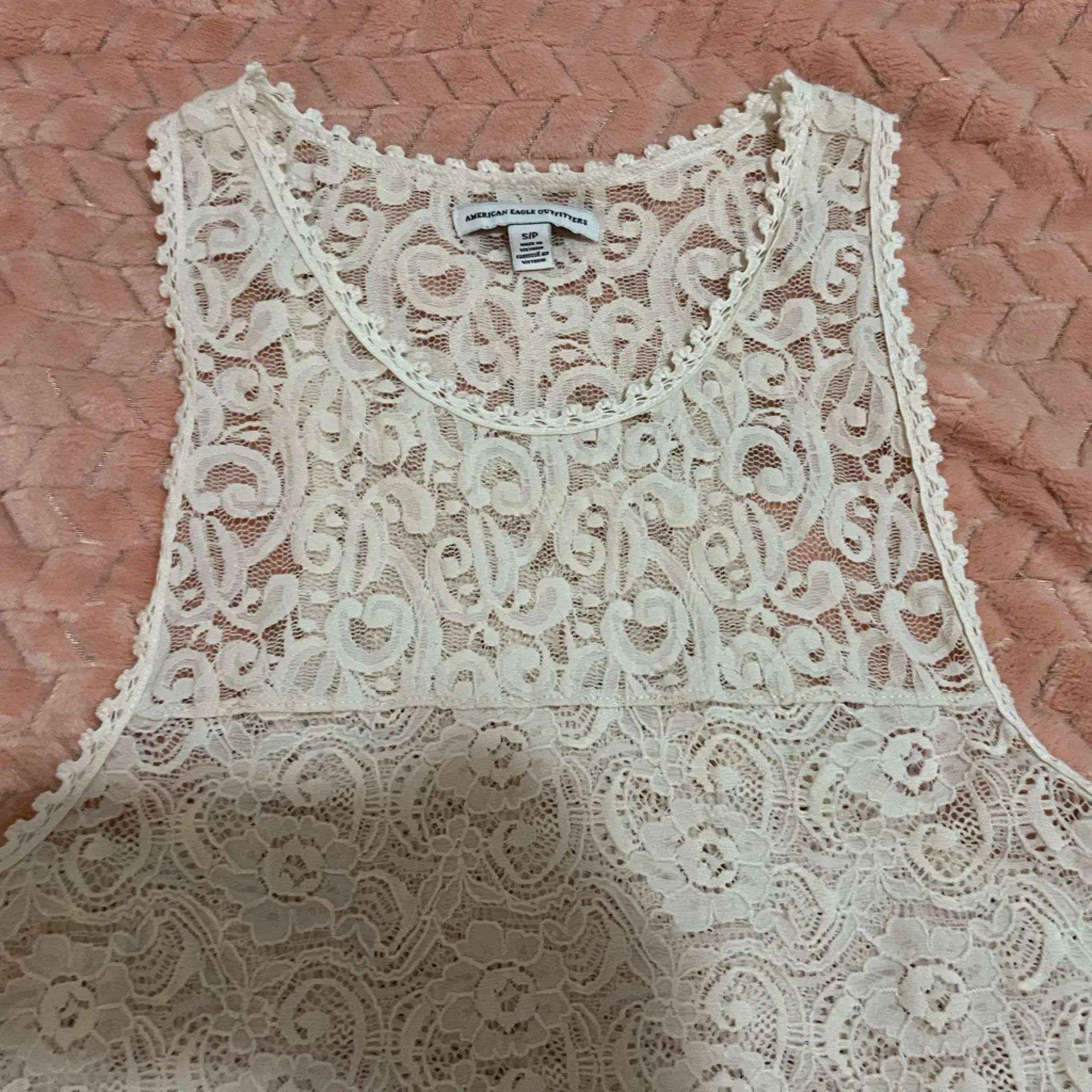 American Eagle Lace Tank Top Cream Stretch Size S - Image 3