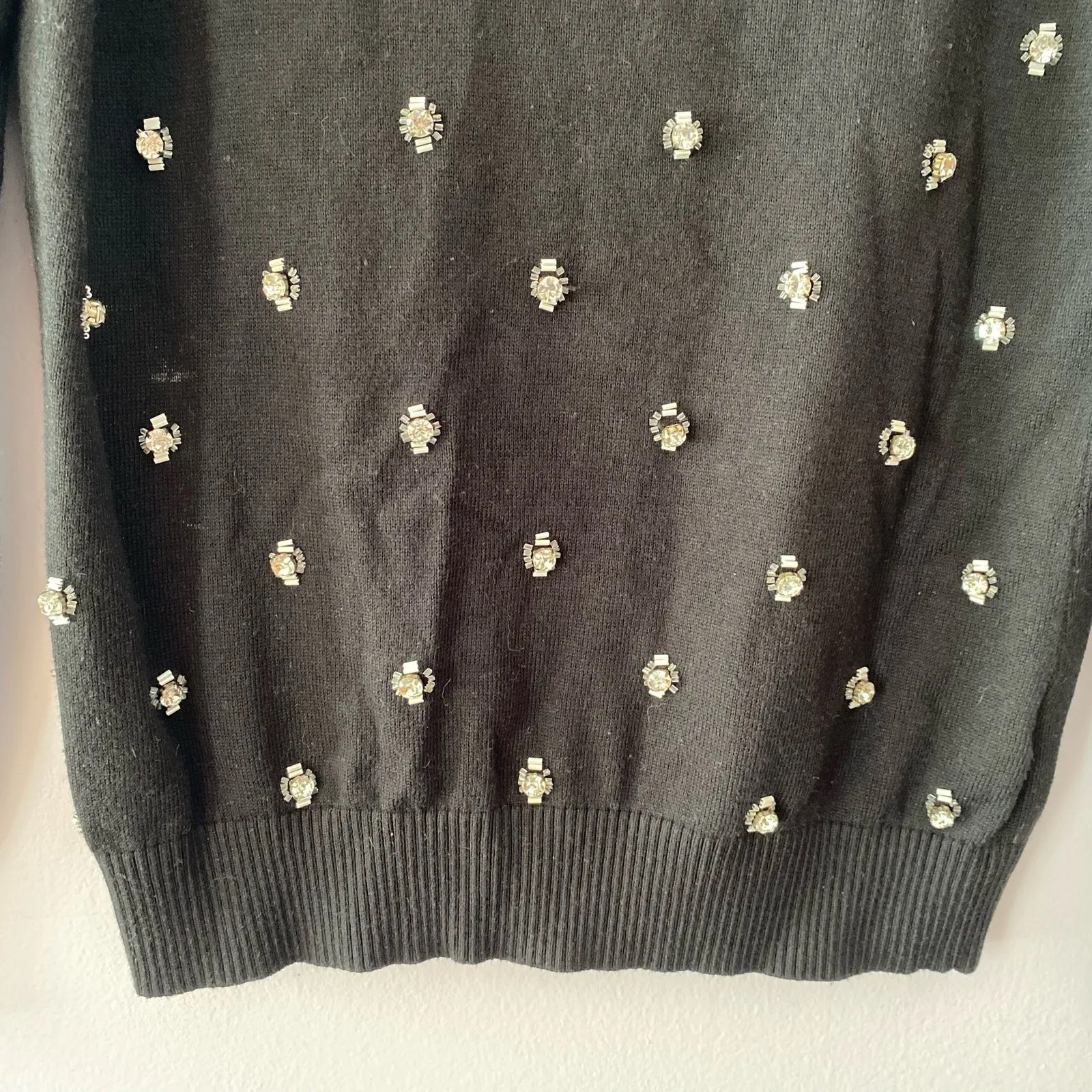 Boden Black Beaded Sparkly Soft Pullover Sweater Glam Preppy Women's size 8 - Image 3