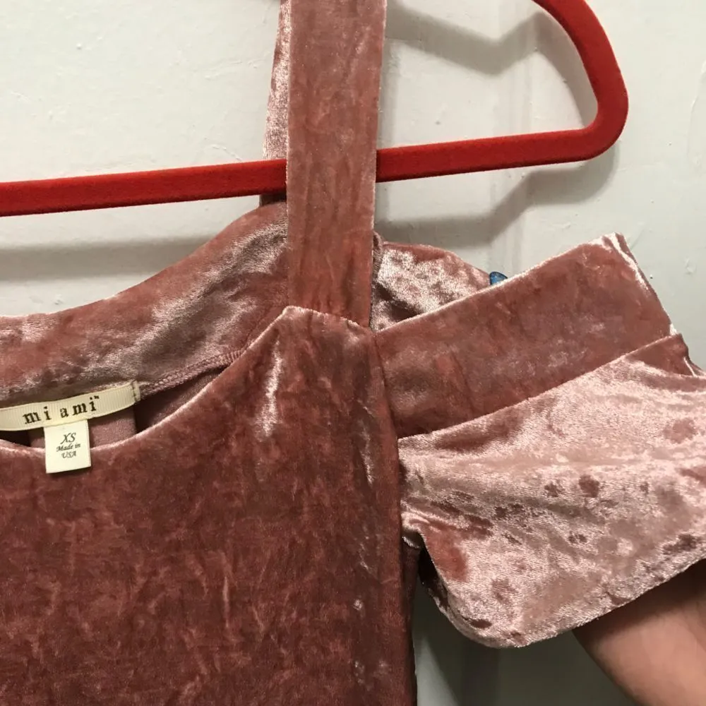 MIAMI Pink Mauve Rose Cold Shoulder Velvet Dress Size XS - Image 6