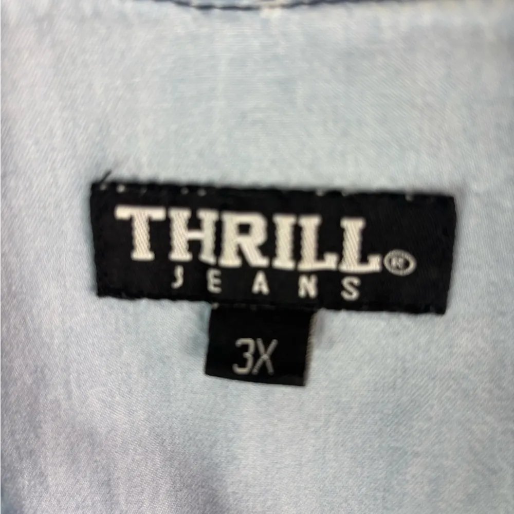 Thrill Jeans 3X Sleeveless Distressed Light Wash Denim Button Down Shirt Blue - Image 9
