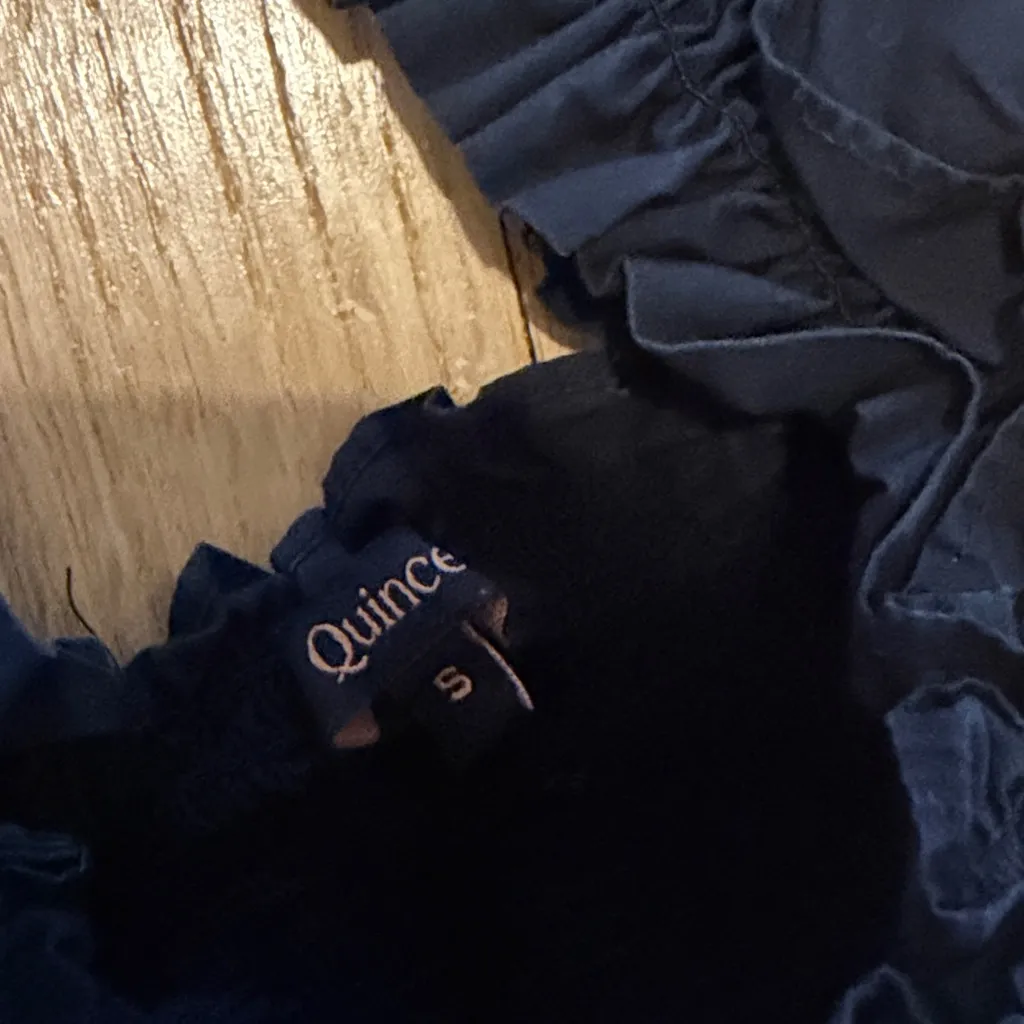 Quince Black Organic Cotton Smocked Midi Dress Sz S - Image 2