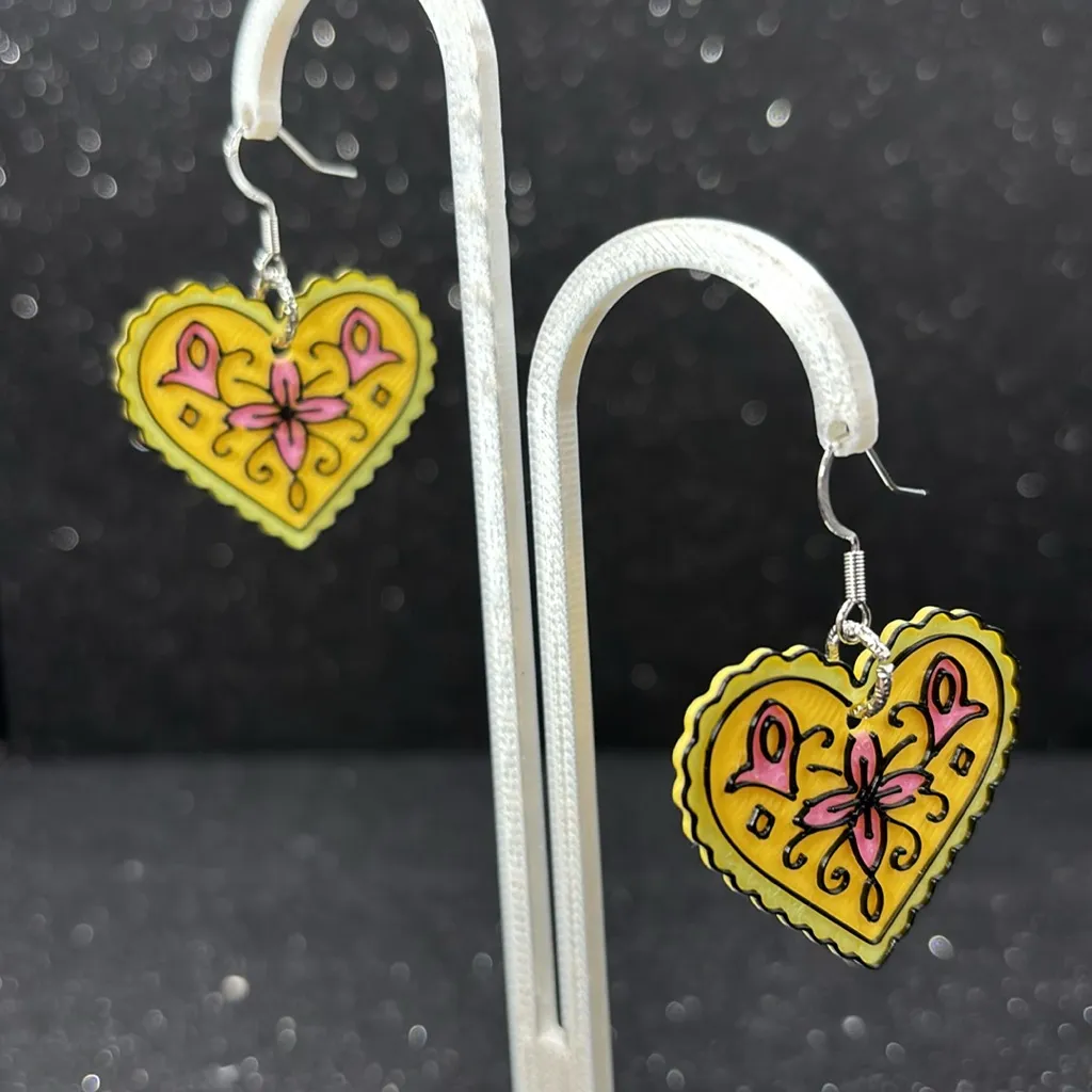 Yellow and Pink Heart‎ Earrings - Image 2