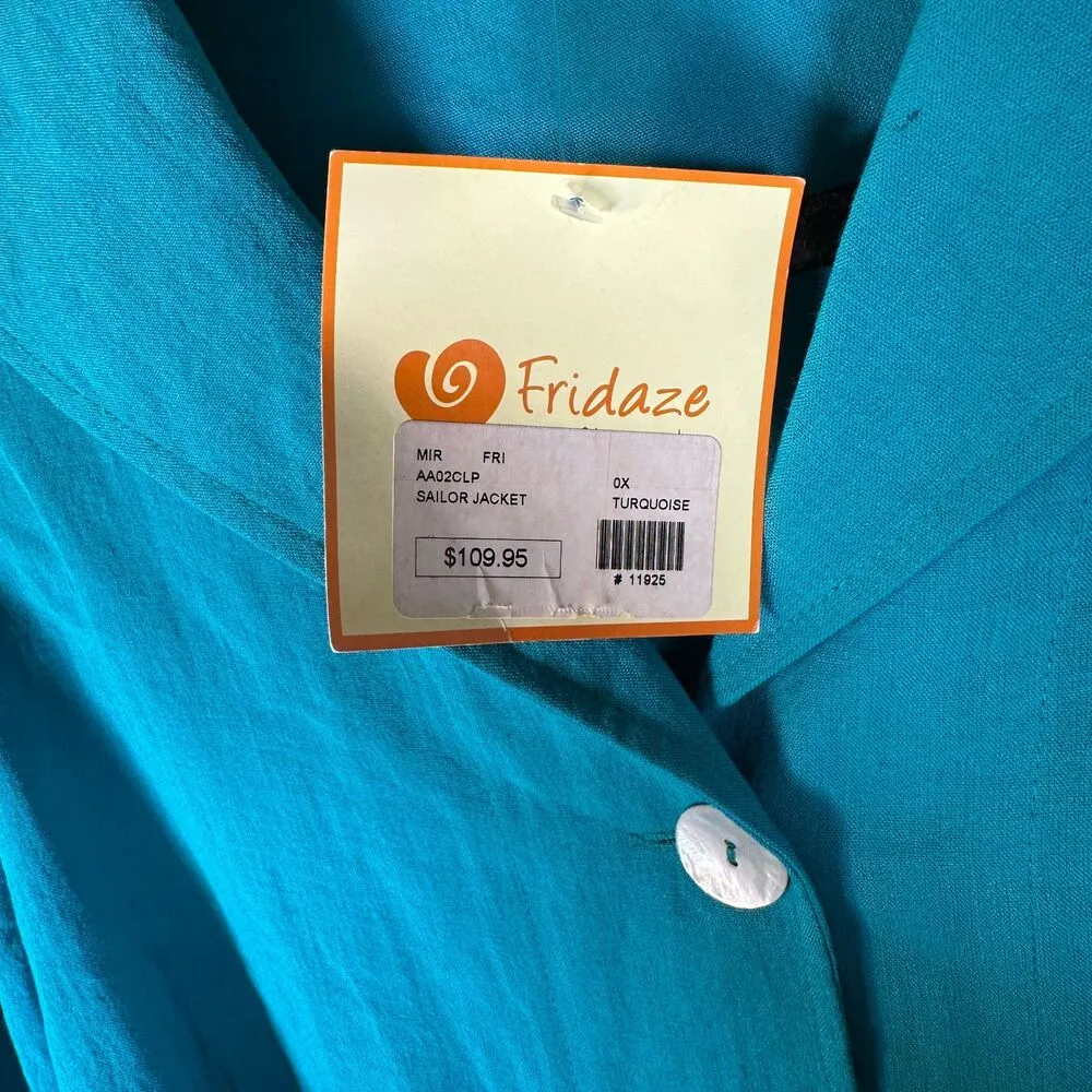 Fridaze Sailor Blue Teal Shirt Jacket Shacket Shell Linen 3/4 Sleeve 0X NEW - Image 2