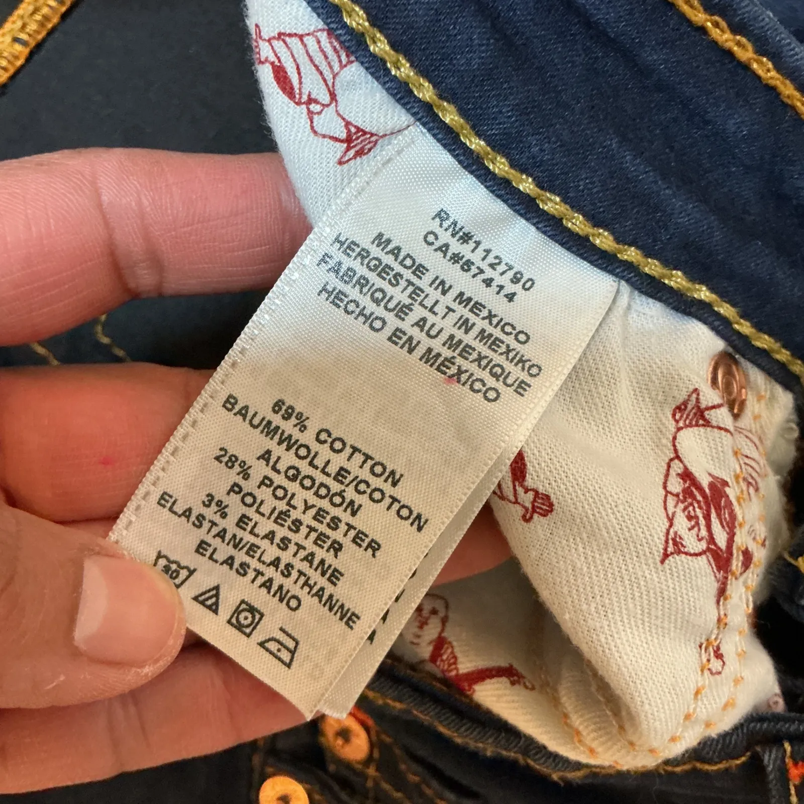 True‎ Religion World Tour Curvy Skinny Jeans Dark Wash Orange Stitching Size 26 - Image 7