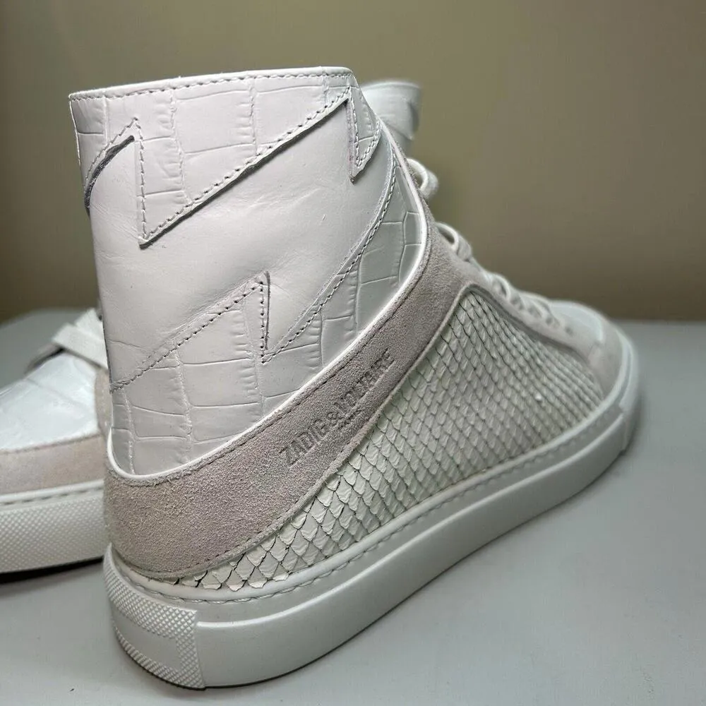 ZADIG & VOLTAIRE Zv1747 High Flash Keith Croc Blanc Leather Sneakers sz 39 $458 - Image 8