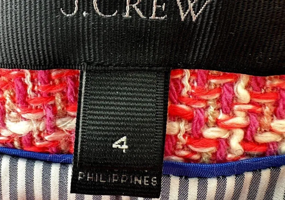 J. Crew Lady Tweed Blazer Jacket Peplum Button Up Pocket Round Neck Pink White 4 - Image 3