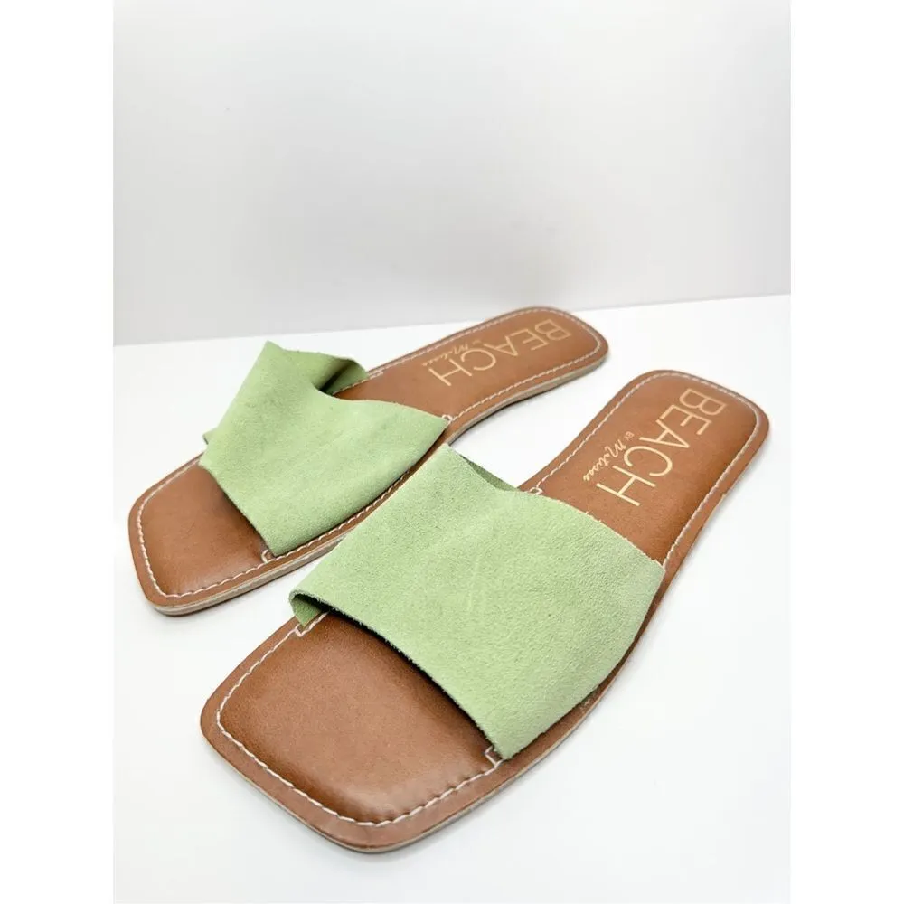 Matisse Beach Sandals Womens Size 11 Green Suede Open Square Toe Bali Slide - Image 2