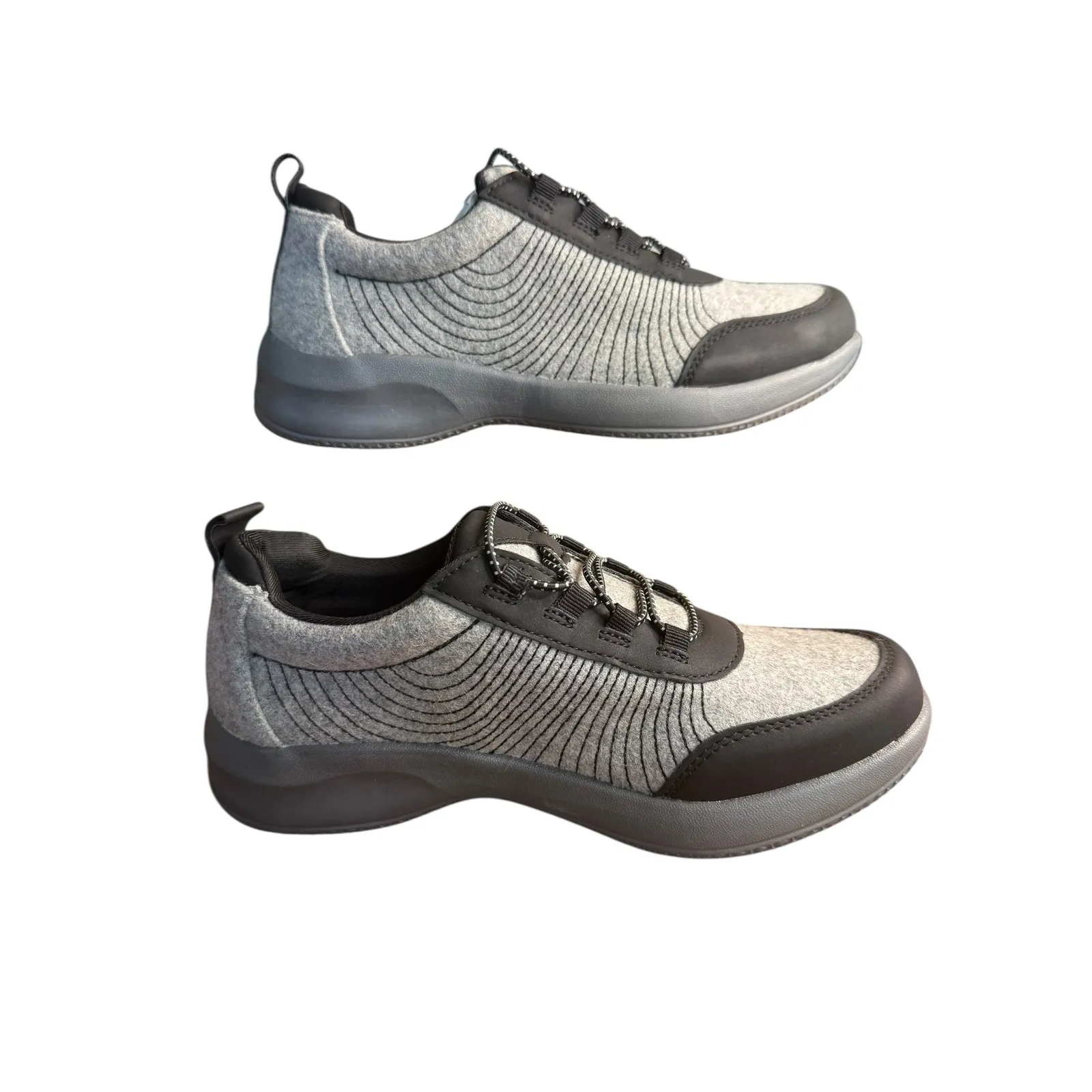 Comfortview Athletic Knit Sneaker Wanita 7M Grey Black Lace Up Wool Fabric Upper - Image 5