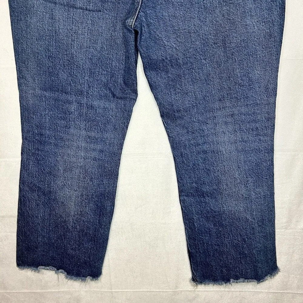 We The Free Crop Jeans Blue High-Rise Button-Fly Raw Hem Sz 31x25 Stretch - Image 7