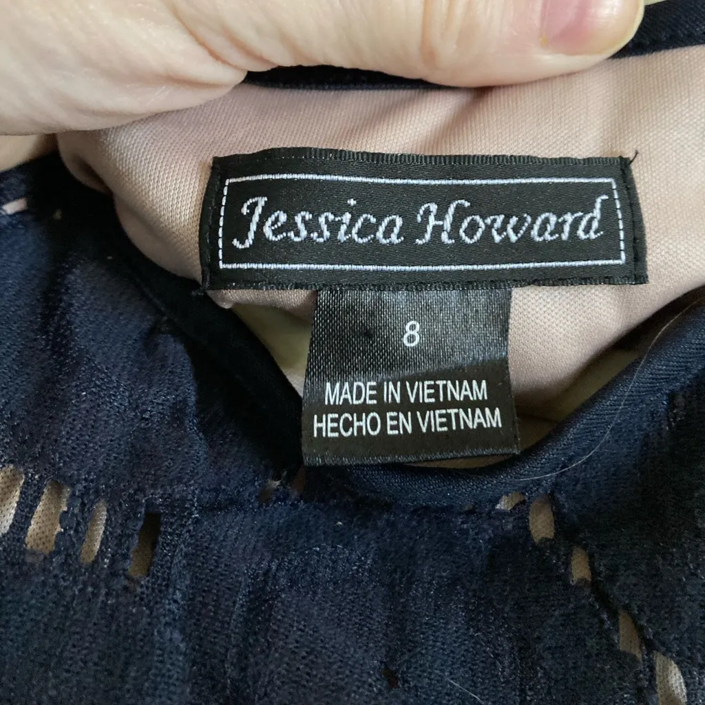 🌞NWOT Jessica Howard Sleeveless Black Lace with Nude Lining Midi Dress A - Image 2