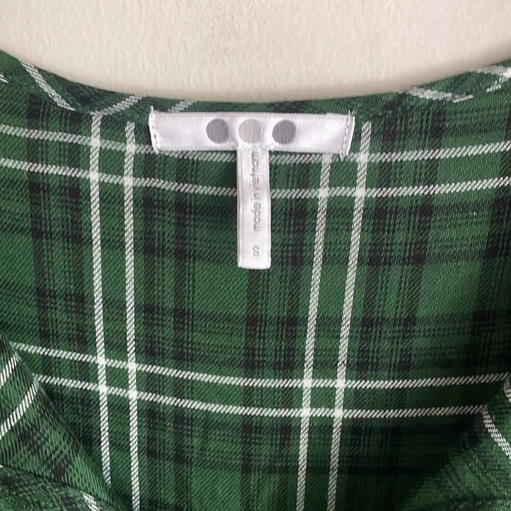 Three Dots Mason Plaid Long Sleeve Blouse Dark Green - Image 6