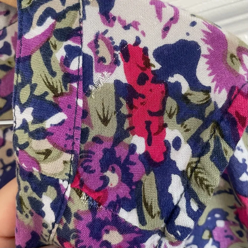 90s Vintage Floral Midi Dress Anthony Richards Pockets Full Button Cottagecore Purple Size XXL - Image 8