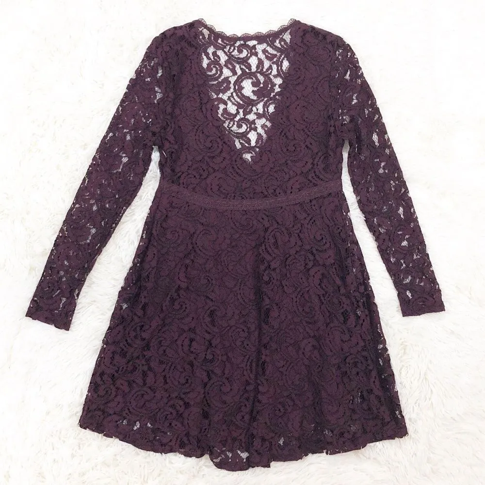 Kimchi Blue Maroon Red Lace Long Sleeve Fit And Flare Empire Waist Dress Size 0 - Image 2