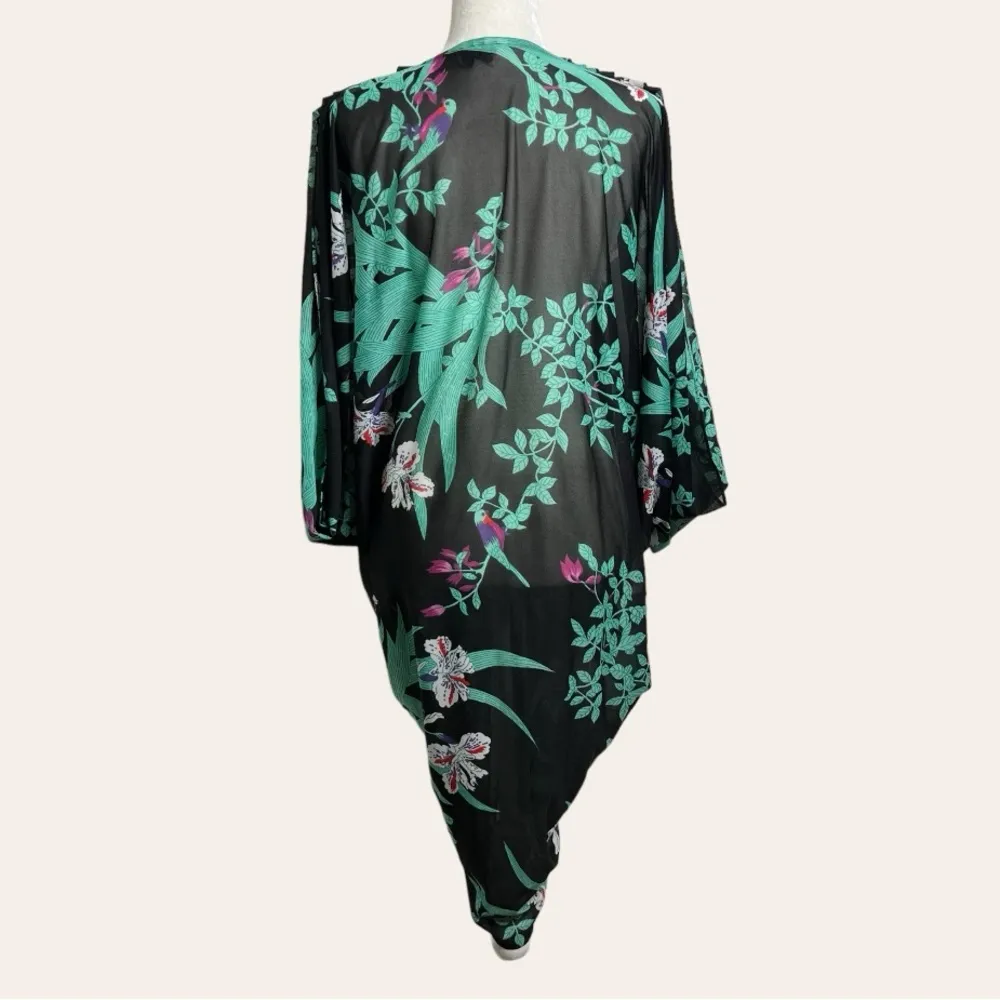 Vintage Ayres by E. Eysen Sleeveless Kimono Open Front Unique Cut Bird Floral Size undefined - Image 4