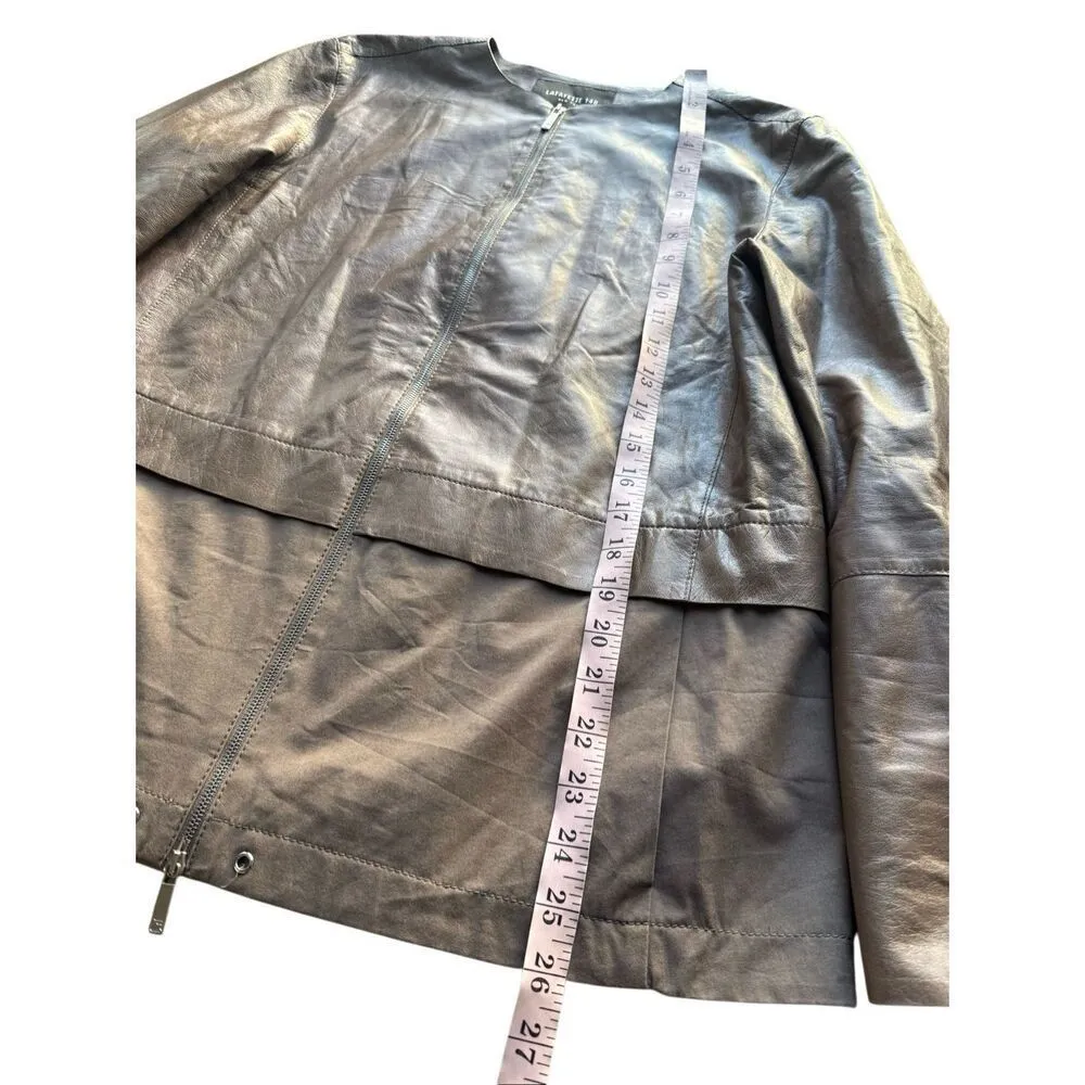 Lafayette 148 Two Tone Taupe Leather & Cotton Jacket Size S Brown - Image 11