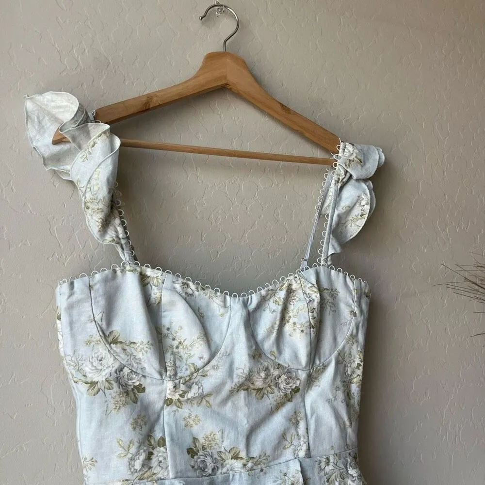 NEW V. Chapman Avignon Ruffled Corset Mini Dress‎ in Victorian Blue Roses Size 8 - Image 4