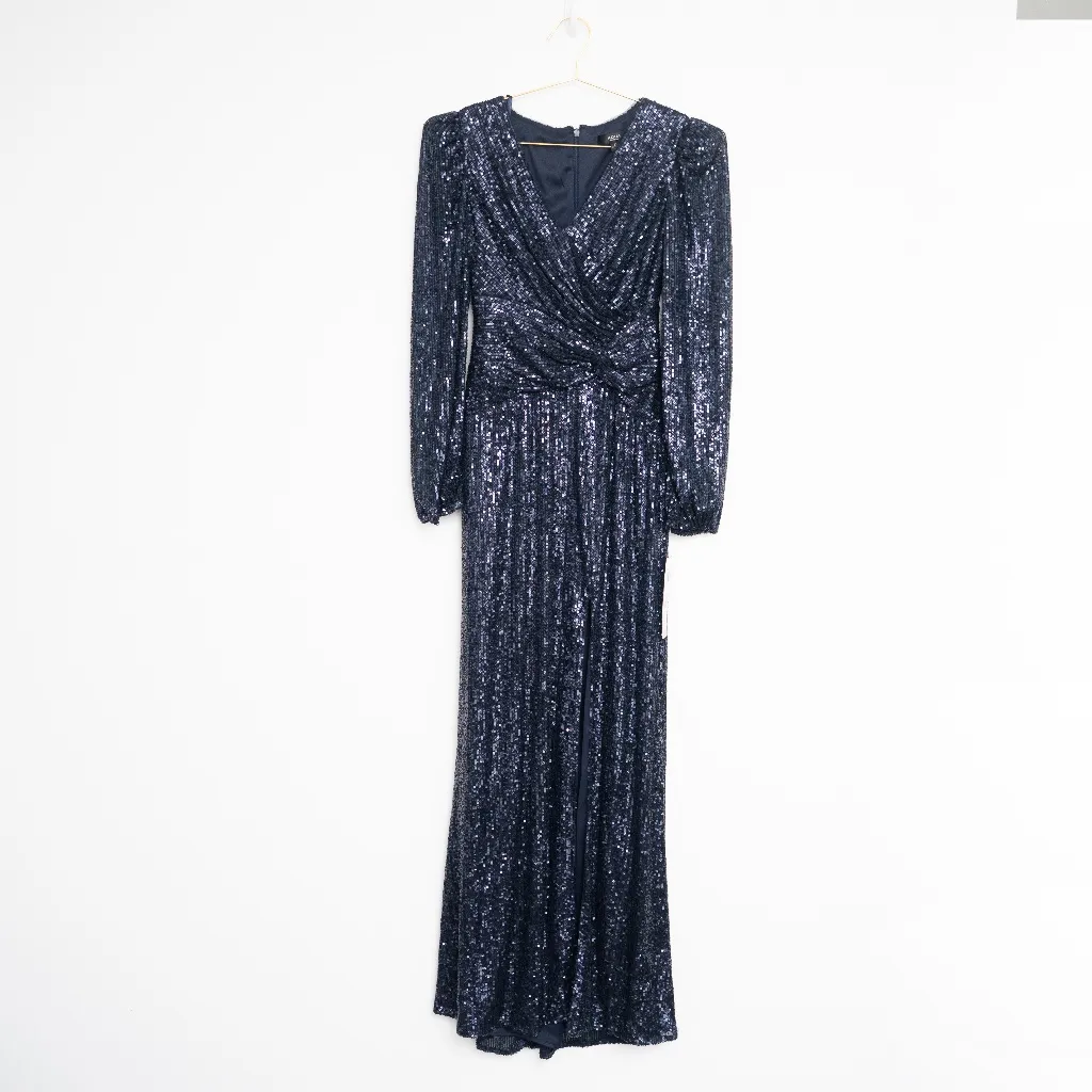 Aqua Formal - Navy Sequin Twist-Front Gown - Image 2