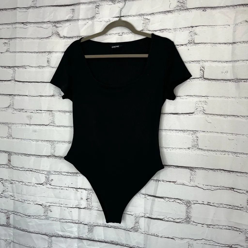 Chicme Black Ribbed Bodysuit Women’s Large Stretch Fitted One Piece Casual Chic - Image 8