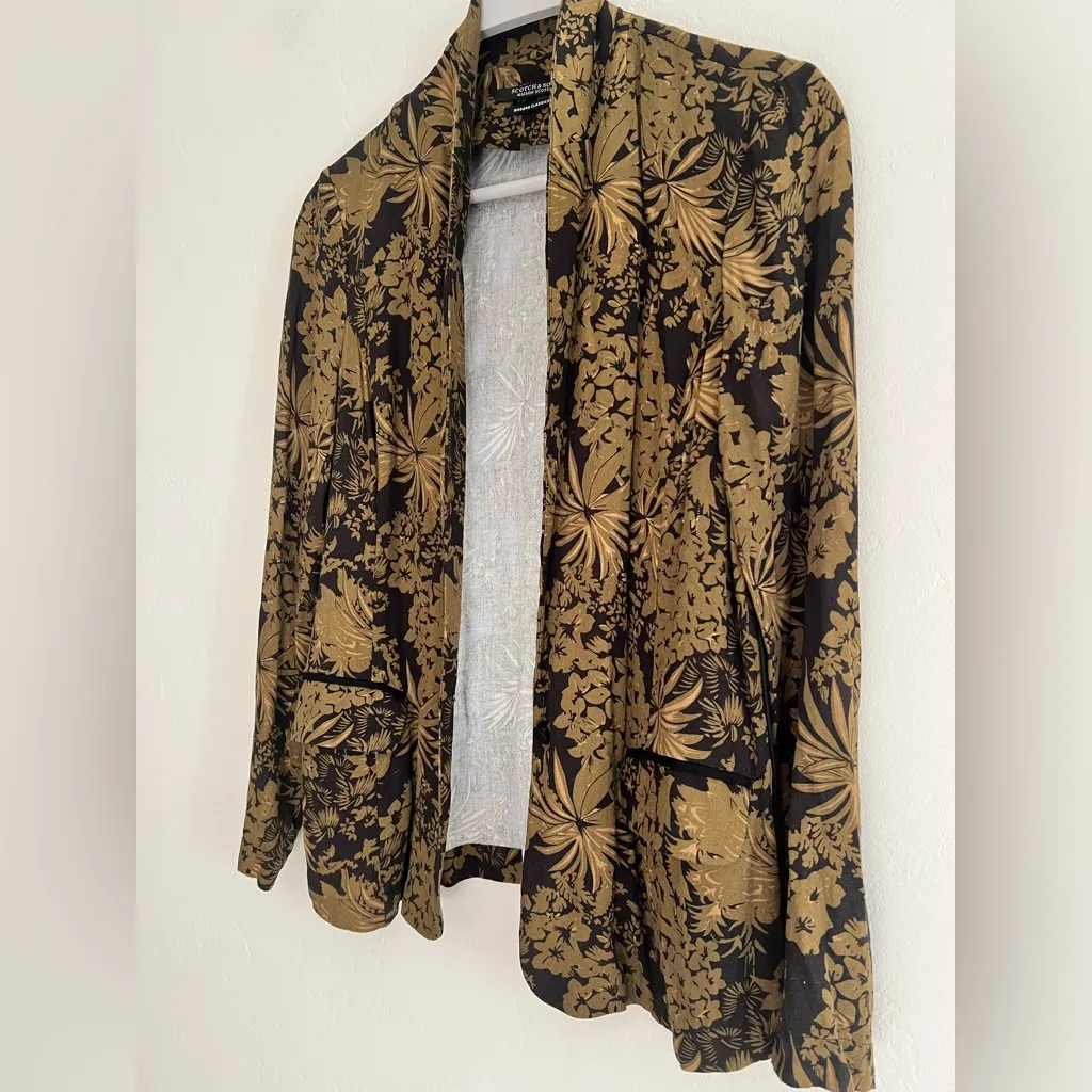 Scotch & Soda Women’s Black & Gold Floral Light Weight Blazer Jacket Size Small - Image 3