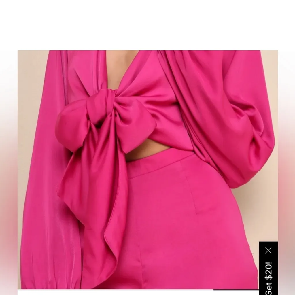Lulus Trendsetting Direction Magenta Satin Tie Front Wide Leg Jumpsuit - Image 3