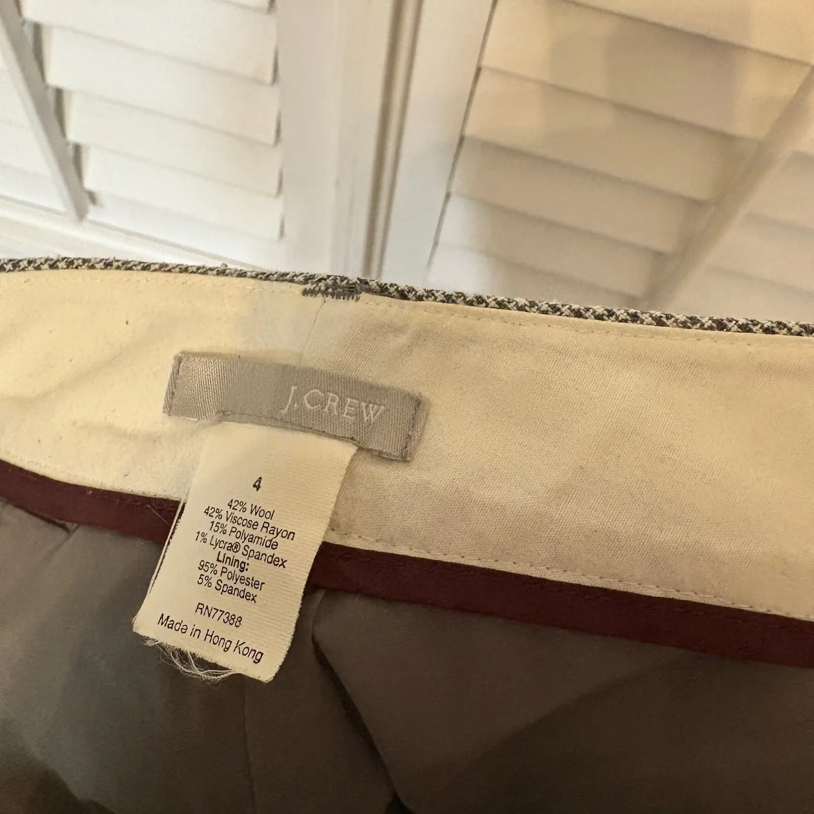 J. Crew Gray and White Houndstooth Print Wool Blend Dress Pants Size‎ 4 - Image 7