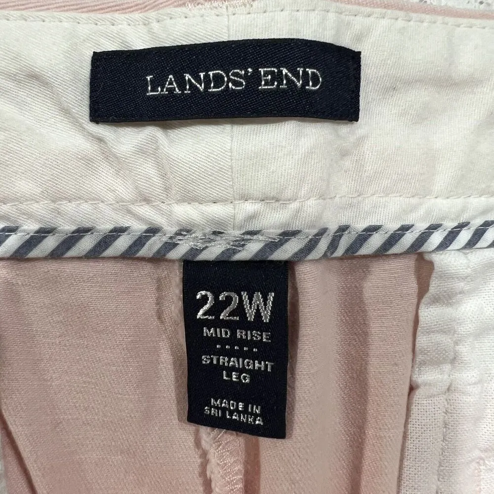 Lands' End Plus 22W Pants Mid Rise Straight Leg Cropped Light Baby Pink Stretch - Image 3