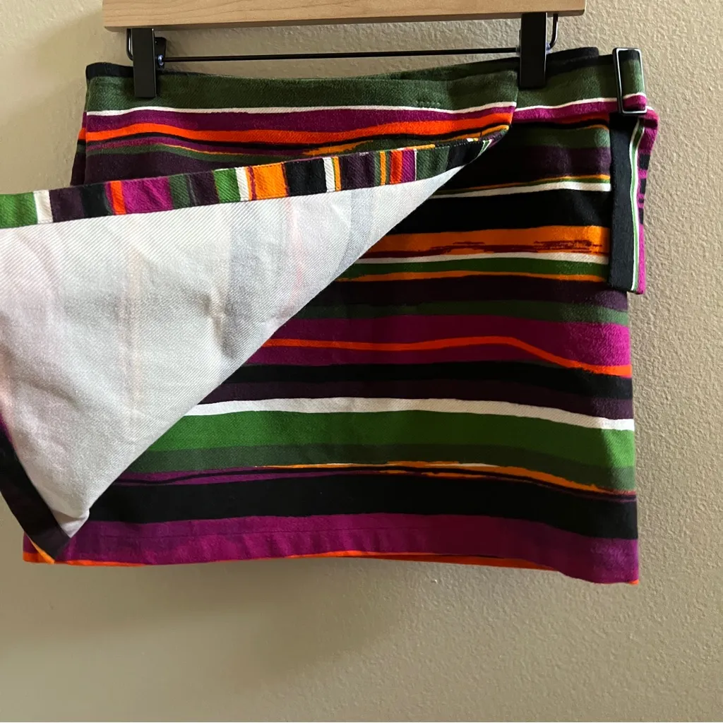 Kate Spade SATURDAY Buckle Over Mini Skirt Multicolor Striped Cotton Wrap Size 2 - Image 3