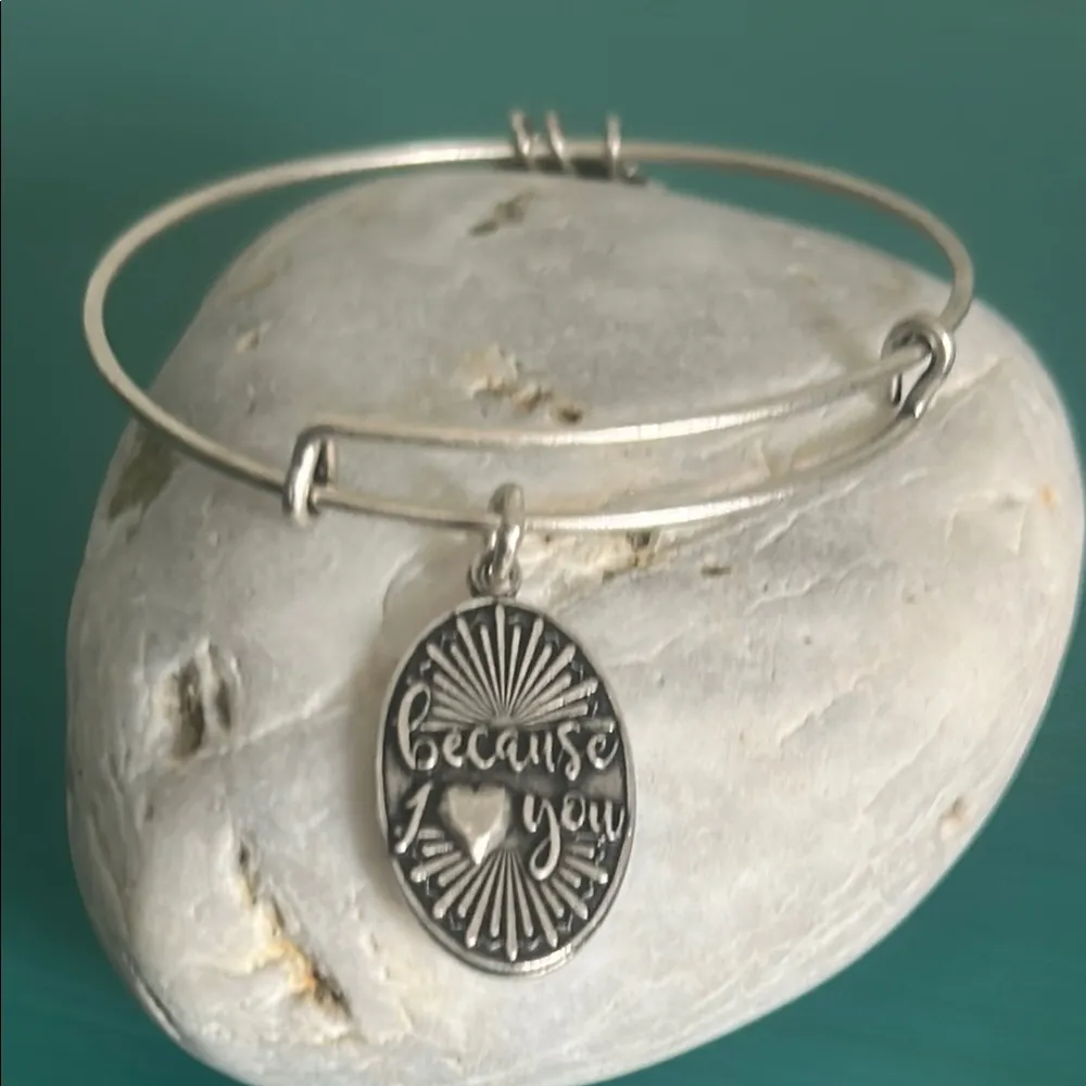Alex and Ani Silver Tone “Because I Love You" Engraved Charm Bangle Bracelet - Image 6