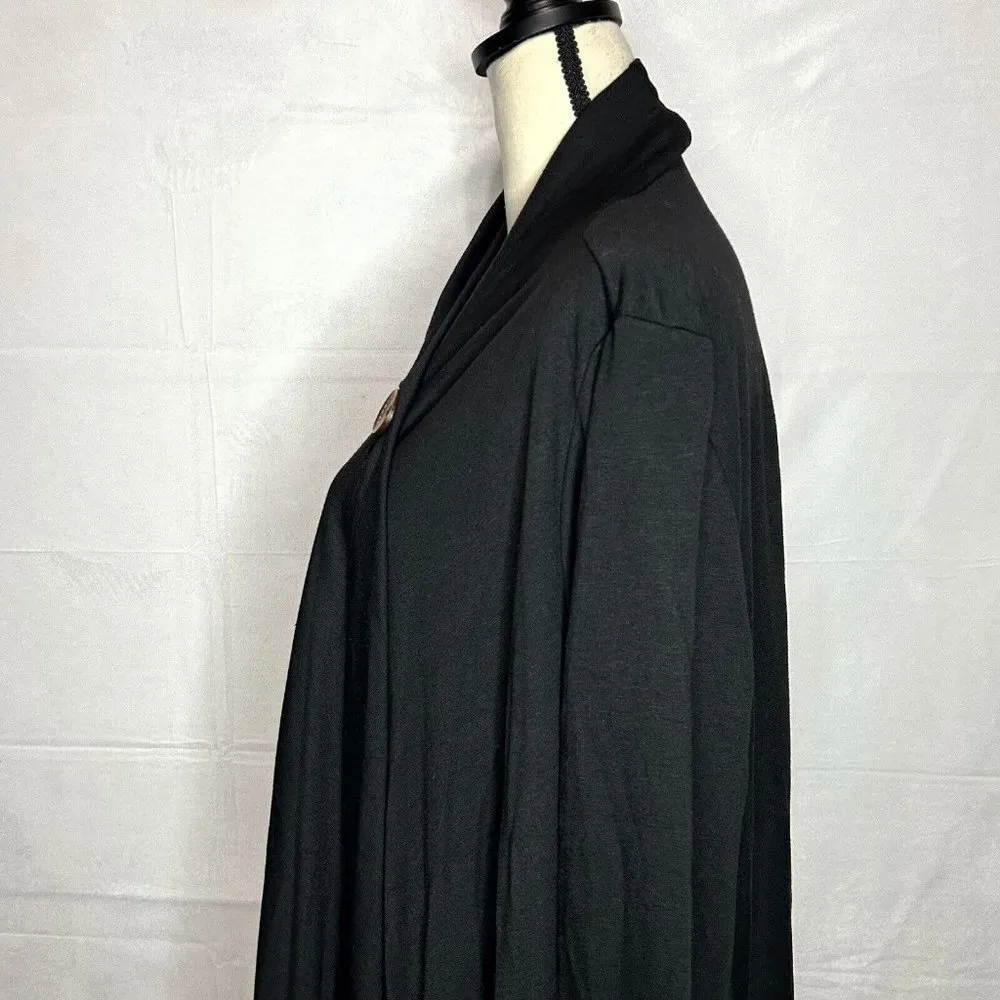 Chatoyant Big Button Wrap Cardigan Tunic Top Size 2XL Black Knit Fringe - Image 4