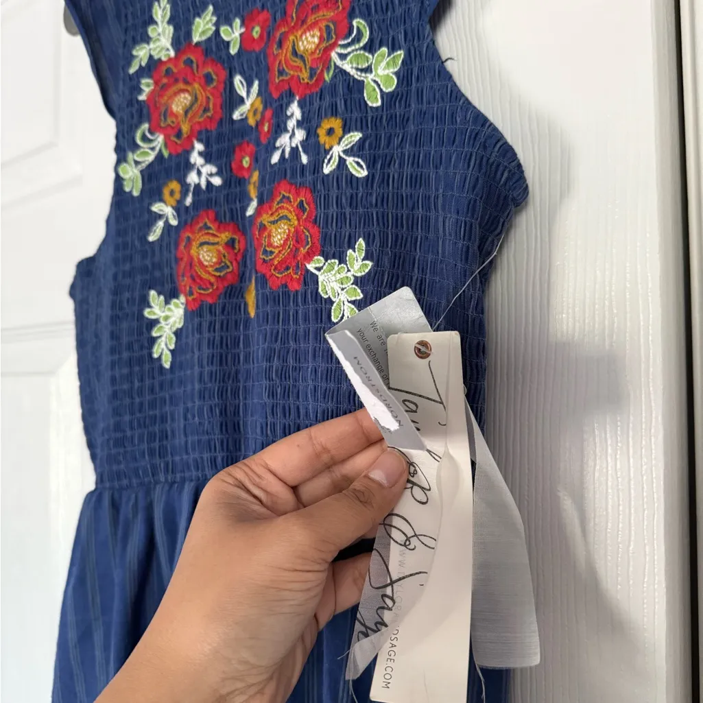 Taylor And Sage Blue Floral Embroidered Ruffle Sleeveless Maxi Dress Summer - Image 6