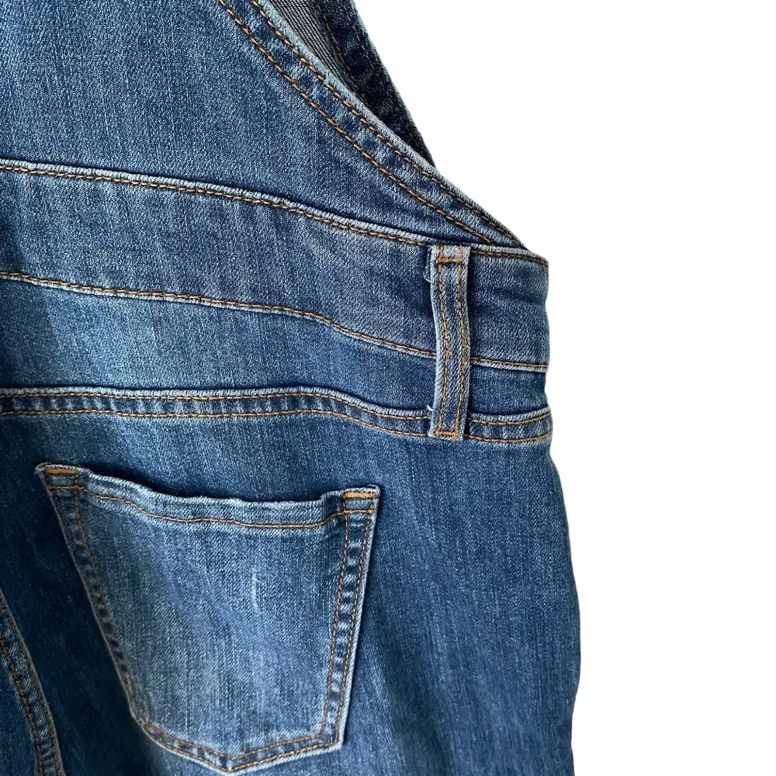 Gap Factory Blue Denim Jean Stretch Overalls side zip size medium - Image 6