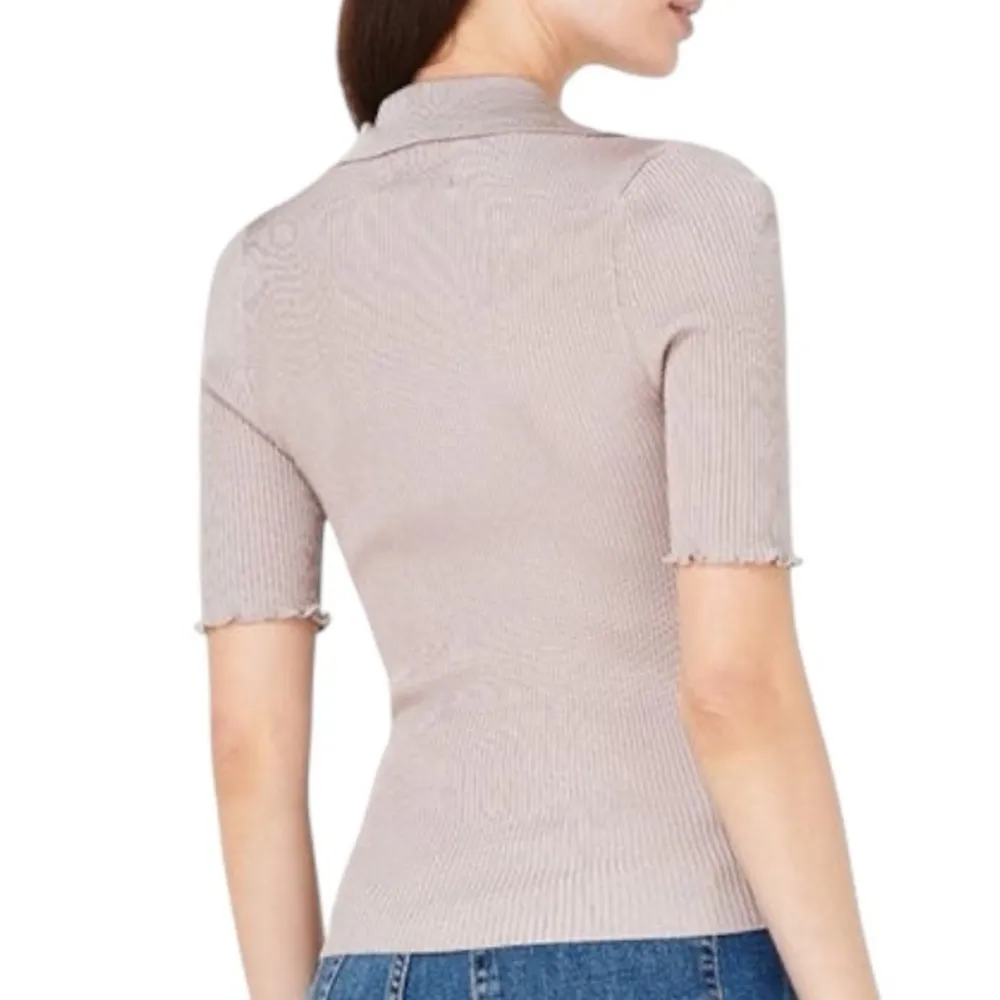 Good American Plait Rib Polo Shirt Color Mink 001 Capsule Comfort Chic Size XL - Image 5