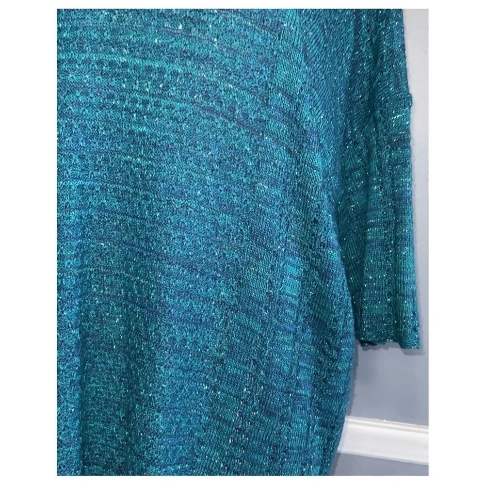 Catherines Teal Metallic Oversized Cowl Neck Open Ribbed Knit Sweater OXWP - Image 6