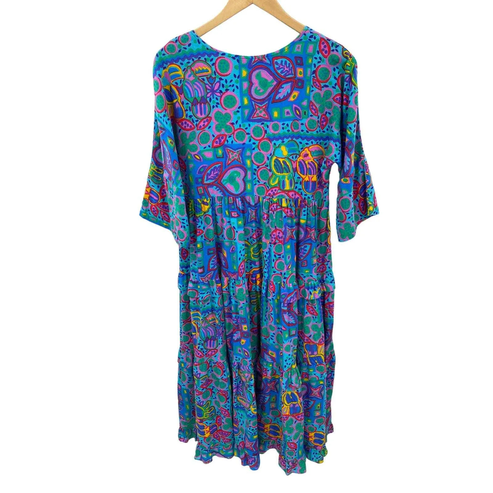 Vintage Two‎ Potato Laguna Beach Whimiscal Maxi Dress Small Blue Artsy Cotton - Image 2