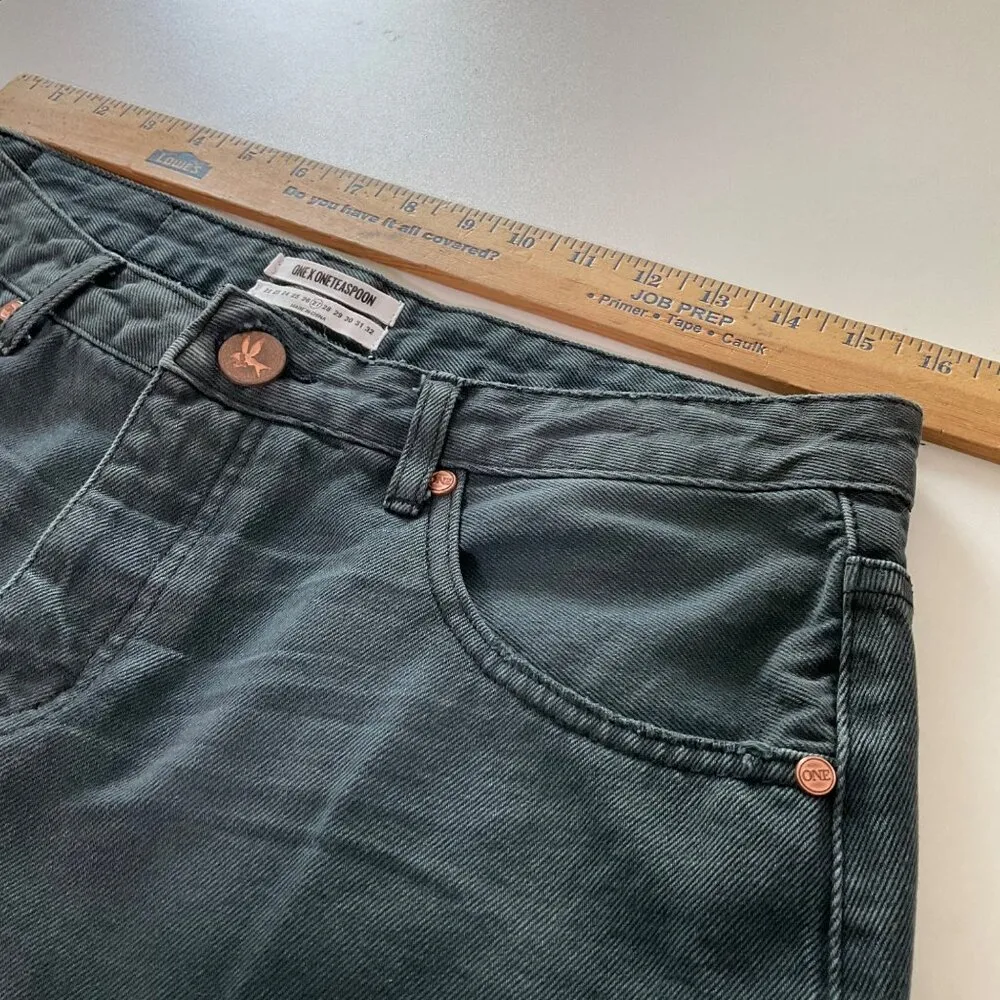 One Teaspoon 4040 Skirt With Low Waist & Raw Hem Size 27 black Denim button fly - Image 5