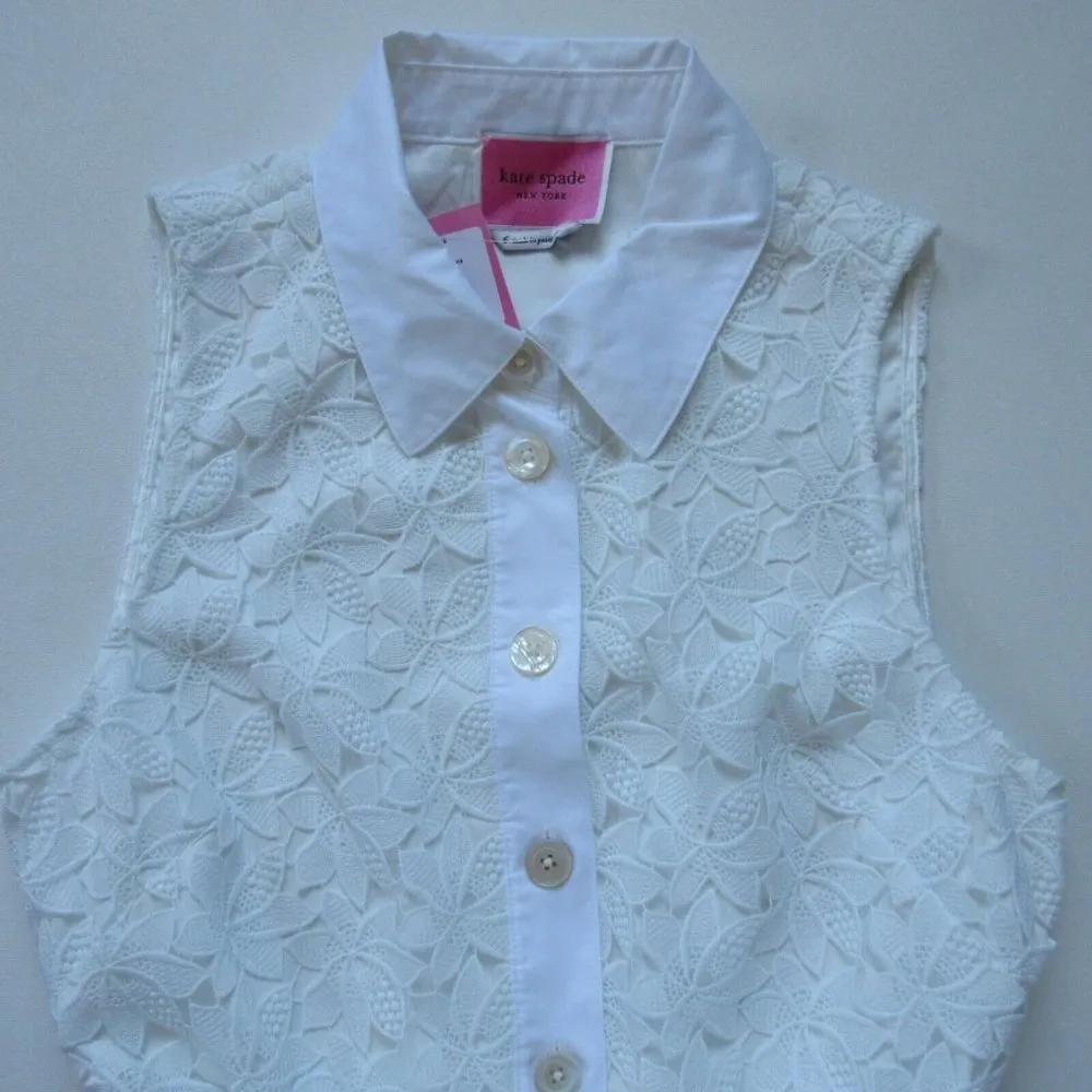 NWT Kate Spade New York Leaf Lace in Fresh White Button Front Shirt Dress 2 - Image 8