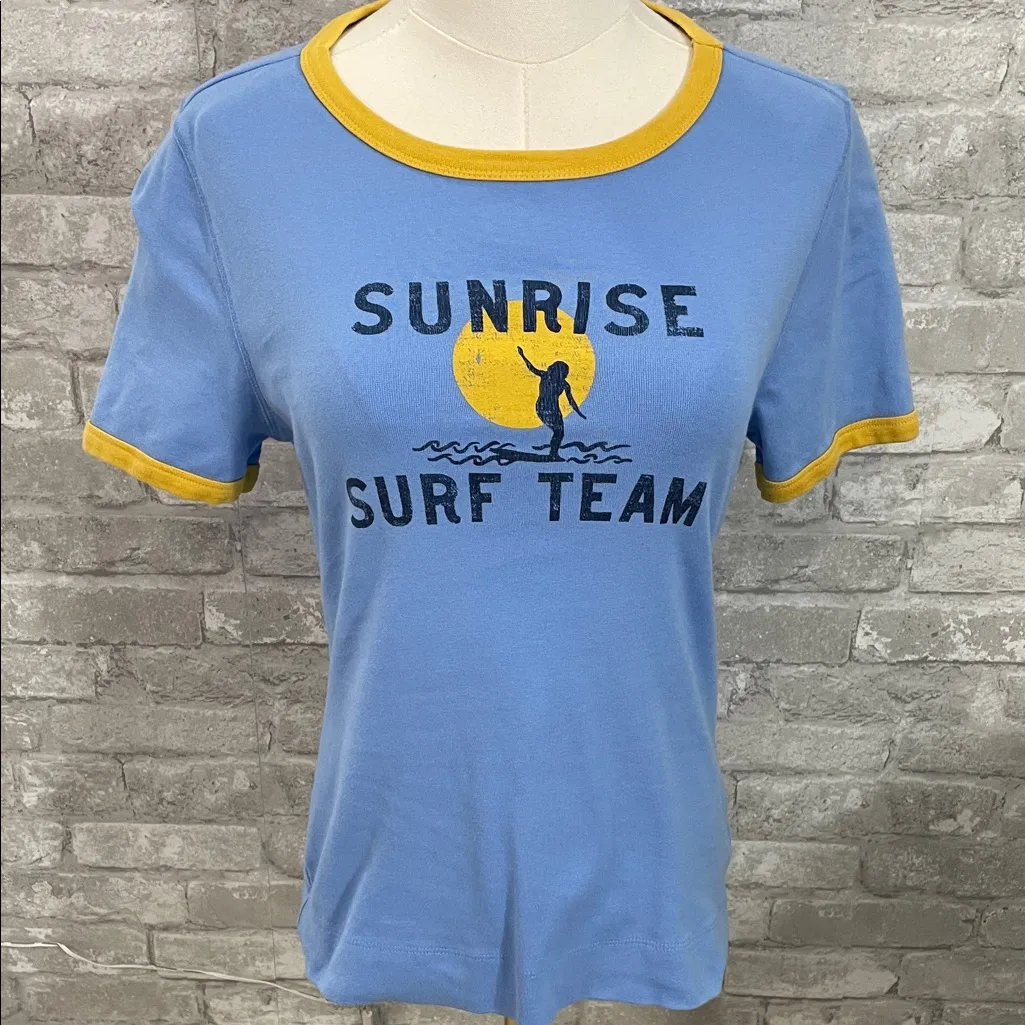 Anthropologie Maeve Blue Knit Sunrise Surf Team Ringer Short Sleeve Tee - Image 2