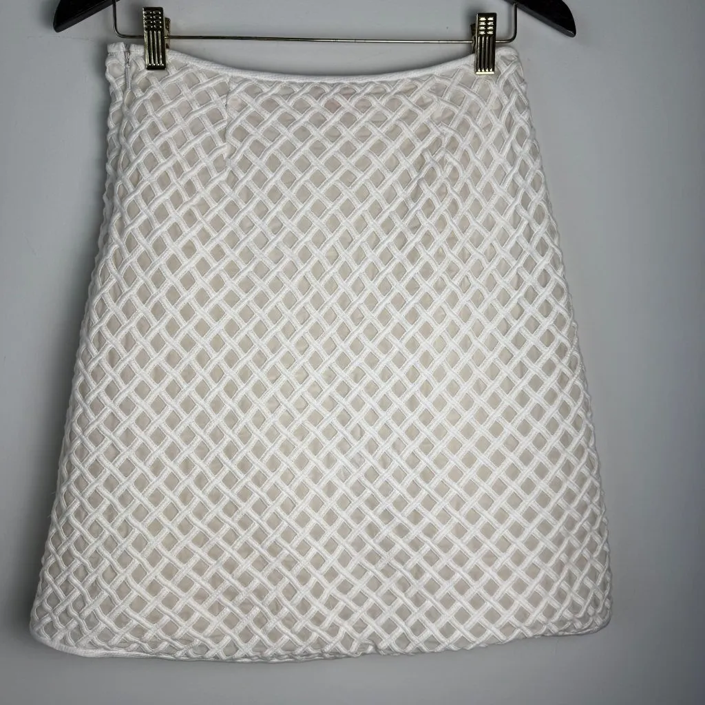 Tory Burch Alaina Skirt Silk Lattice Diamond Weave Ivory Cream Size 2 - Image 6