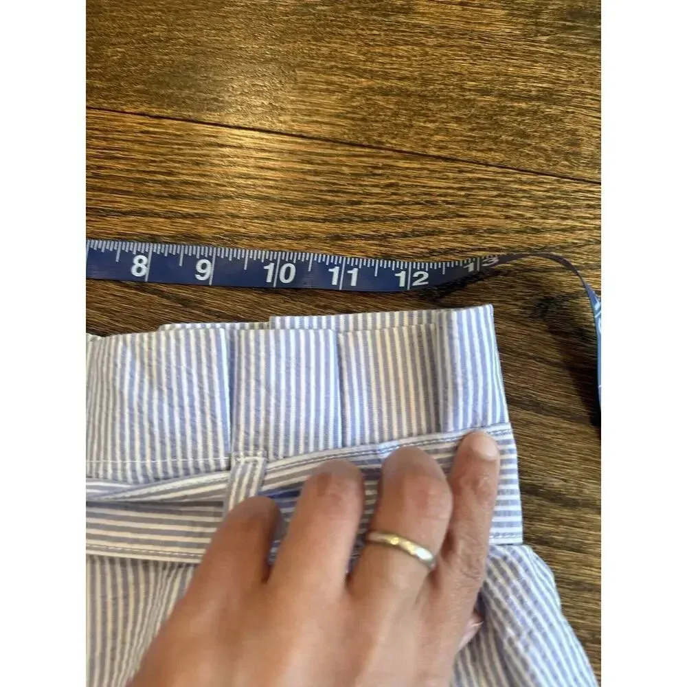J.Crew Sack Style shorts Size 4 tie belt Blue & White Pin Stripes 1094 - Image 11