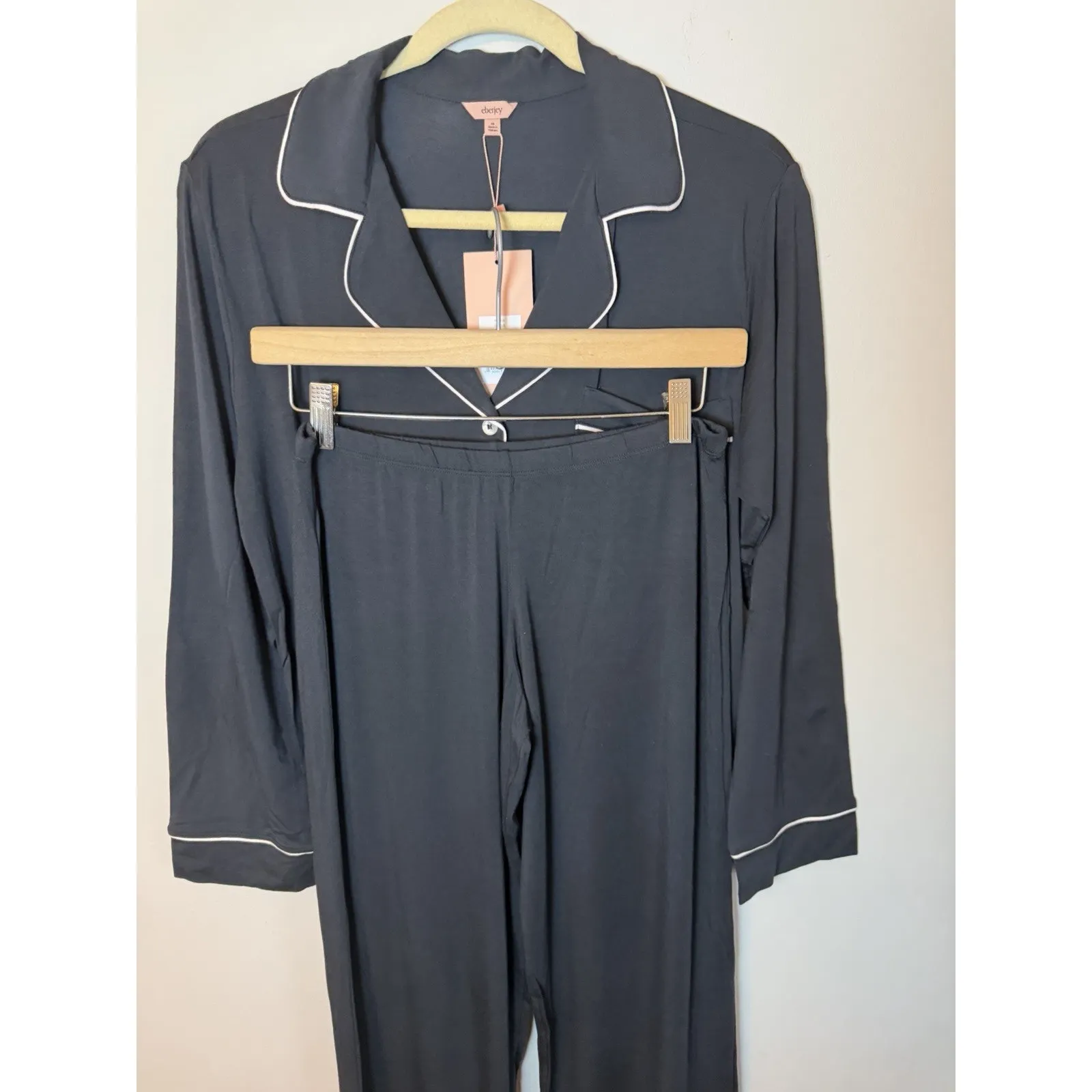 Eberjey Gisele Long PJ Set Tencel Long Pants Long Sleeve Black Sz XS NWT $168 - Image 2