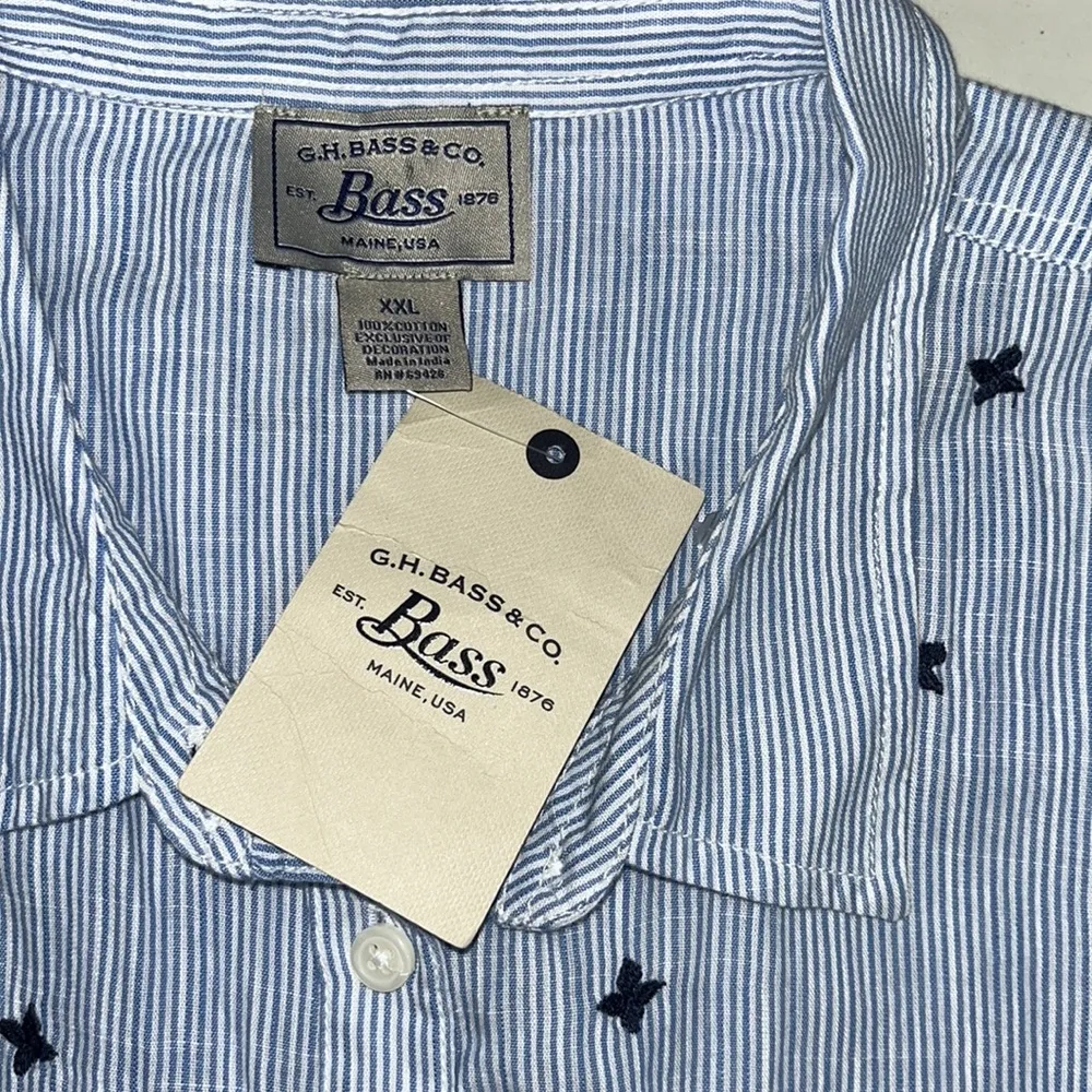 G.H. Bass & Co. NWT Sz XXL Blue & White Stripe Embroidered Button Down Shirt Top - Image 6