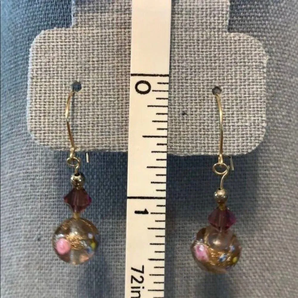 Unique Elegant Earrings Gold and Multicolored Beads Purple - Image 10
