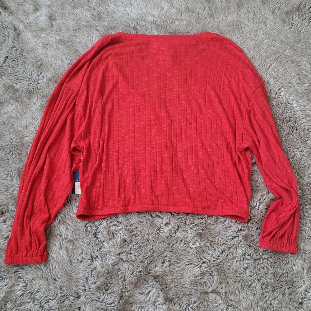 Arizona Jean Co Ribbed Button Down Crop Top Red Size XL - Image 3