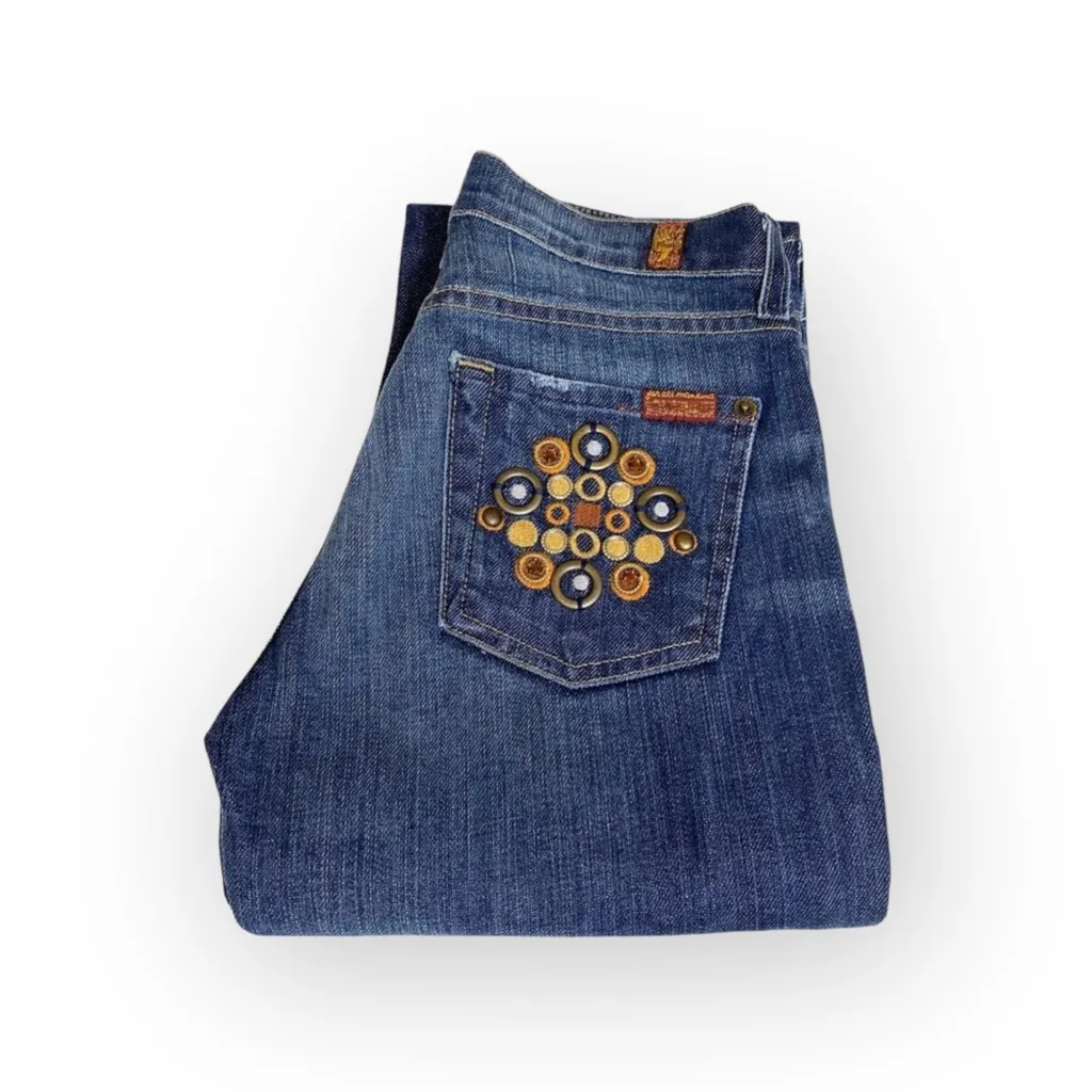new 7 For All Mankind® ☯︎︎ Medallion Embroidered Bootcut Jeans ☯︎︎ Dark Denim 25 - Image 9