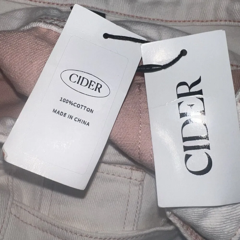 Cider Jeans Womens Extra Small Patchy Straight Leg Denim Pants Pink Color Block - Image 6