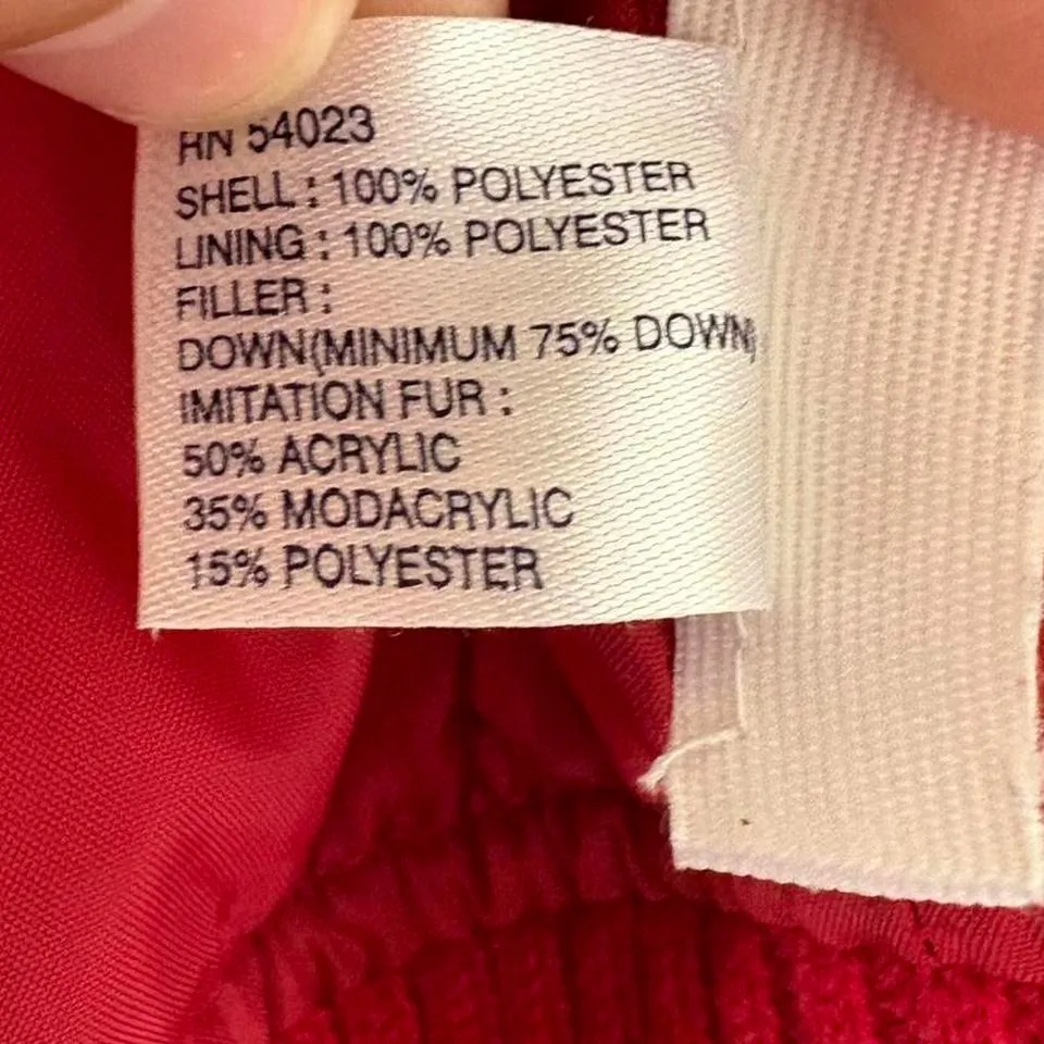 Vintage Y2K GAP Size S Red Down Winter Puffer Vest Fur Lined Removable Hood - Image 8