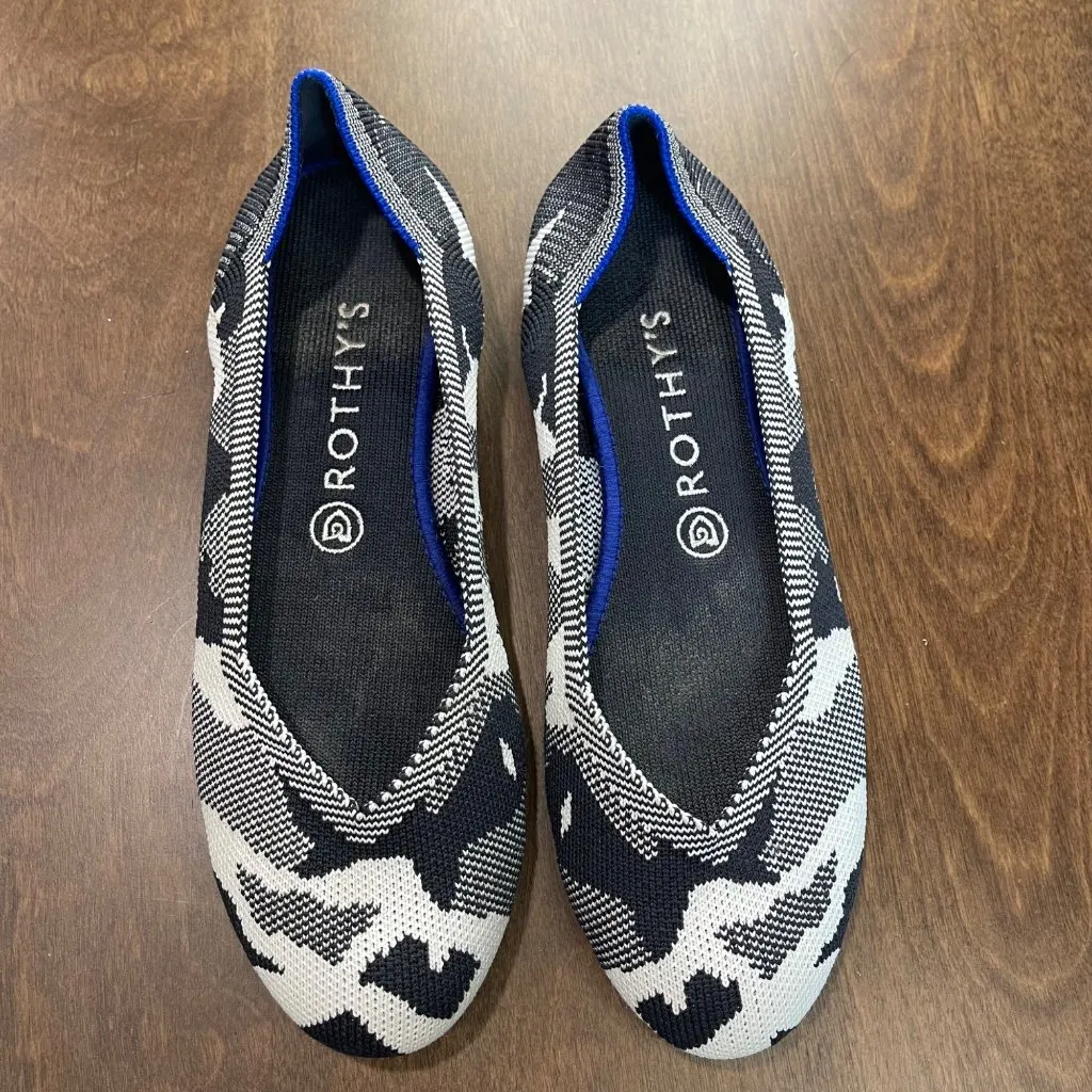 Rothy's The Round Toe Shoes Women's Size 9‎ Flats Winter Camo Print Black White - Image 10