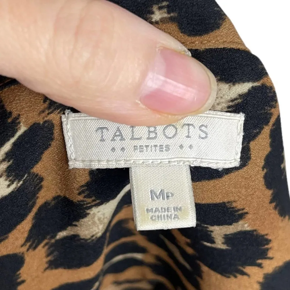 Talbots V-Neck Long Sleeve Leopard Print Button Down Blouse Popover Top Medium P - Image 11